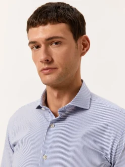 New Slim Fit Travel Striped Poplin Shirt in Comfort Cotton Camisas Clássicas|Camisas Clássicas