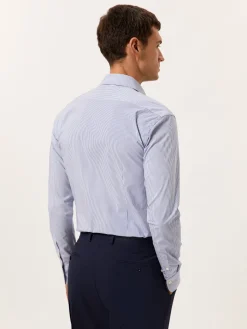 New Slim Fit Travel Striped Poplin Shirt in Comfort Cotton Camisas Clássicas|Camisas Clássicas