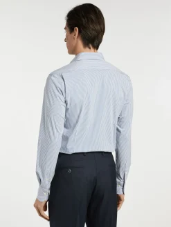 New Slim Fit Travel Striped Poplin Shirt in Comfort Cotton Camisas Clássicas|Camisas Clássicas