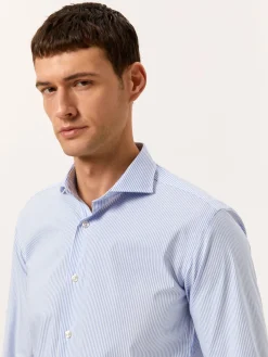Slim Fit Travel Striped Poplin Shirt in Comfort Cotton Camisas Clássicas|Camisas Clássicas
