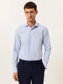 Slim Fit Travel Striped Poplin Shirt in Comfort Cotton Camisas Clássicas|Camisas Clássicas