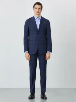 Sale Slim Fit Windowpane Suit In Wool-elastane Blend Fatos
