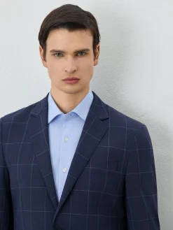 Sale Slim Fit Windowpane Suit In Wool-elastane Blend Fatos