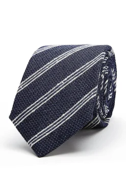 New Striped Pattern Tie Silk, Linen, and Wool Blend 7cm Gravatas