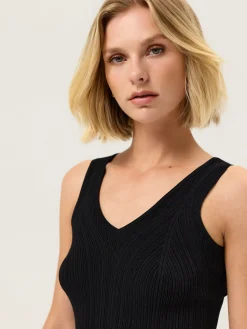 Outlet V-Neck Rib Top In Viscose blend With Pointelle Detail MULHER Tops