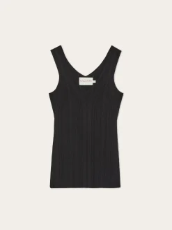 Outlet V-Neck Rib Top In Viscose blend With Pointelle Detail MULHER Tops