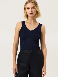 Outlet V-Neck Rib Top In Viscose blend With Pointelle Detail MULHER Tops