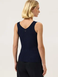 Outlet V-Neck Rib Top In Viscose blend With Pointelle Detail MULHER Tops