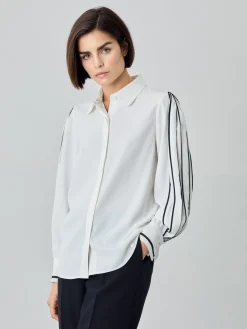 Hot Voluminous Sleeves Blouse In Fluid Twill Fabric With Pleats Detail MULHER Blusas